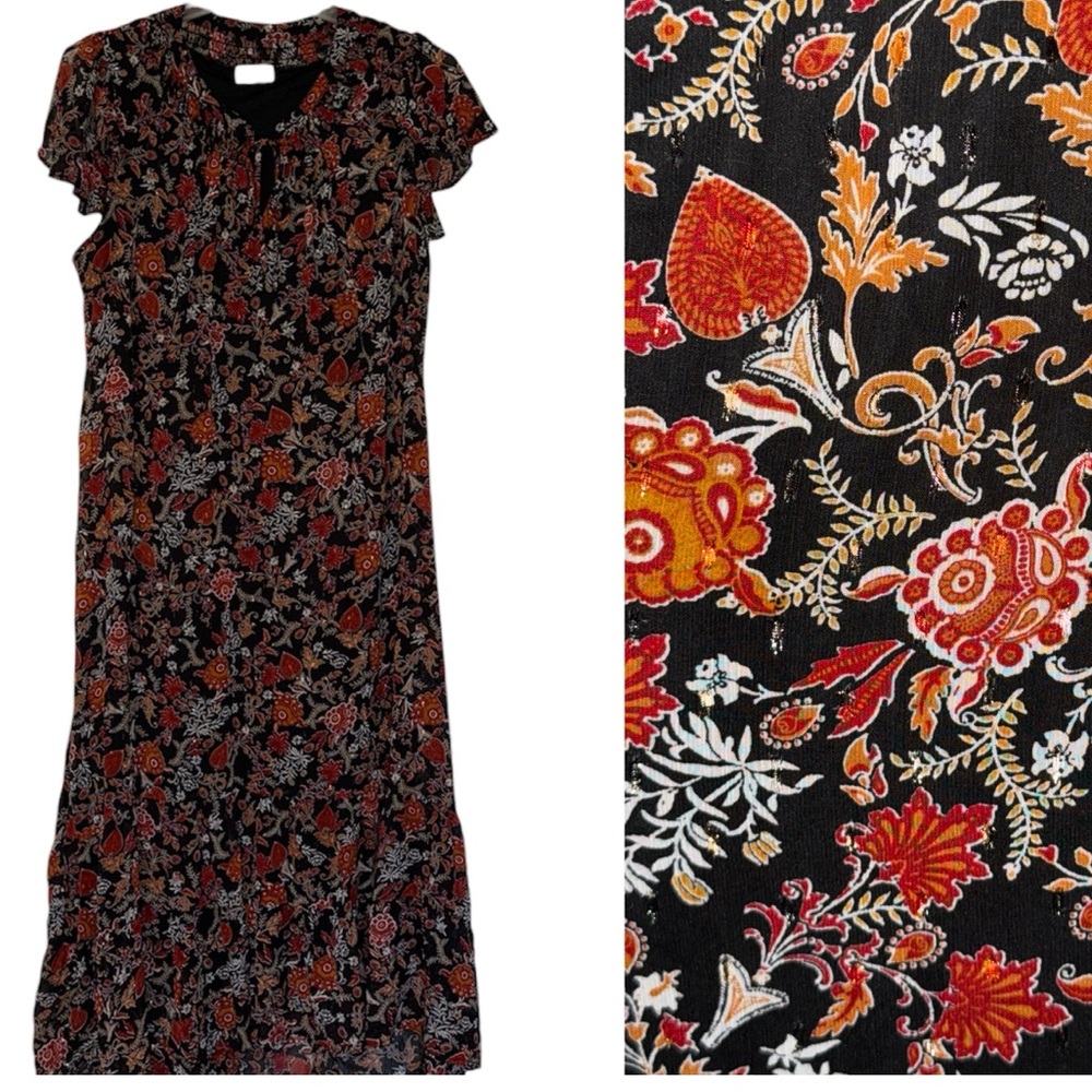 Cloth & Portrait Boho Maxi Dress w Ruffle Hem & Flutter Sleeve Women’s XXL 2X - Picture 2 of 12